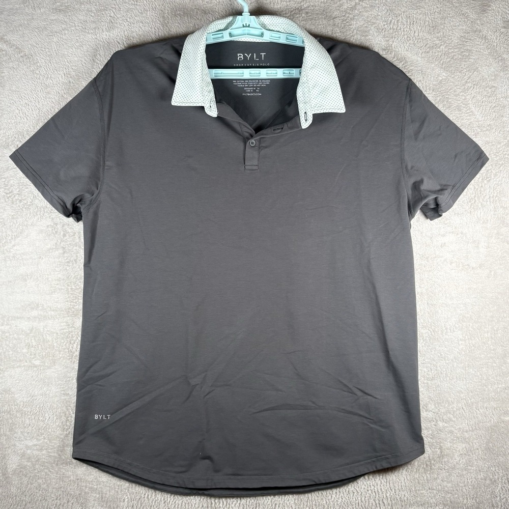 BYLT Lux Polo Mens XXL Gray Premium Basics Drop Cut Flex Short Sleeve Shirt